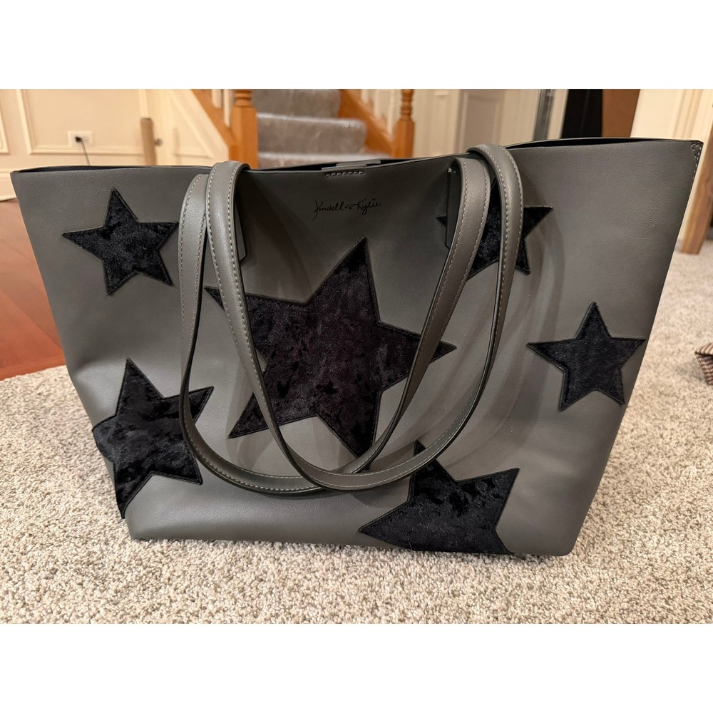 Kendall & Kylie Tote Bag Gray Black Stars Large‎